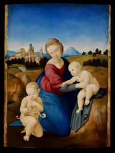 Raffaello Santi - Madonna and Child with the Infant Saint John - Google Art Project. Free illustration for personal and commercial use.
