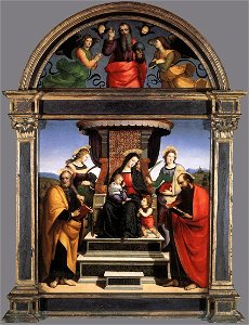 Raffaello Sanzio - Madonna and Child Enthroned with Saints - WGA18621. Free illustration for personal and commercial use.
