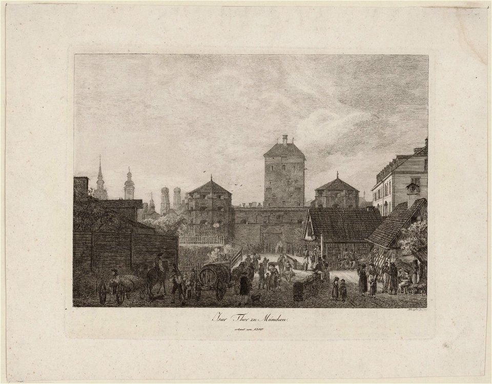 Radierung - ISAR TOR IN MÜNCHEN - Domenico Quaglio - um 1812