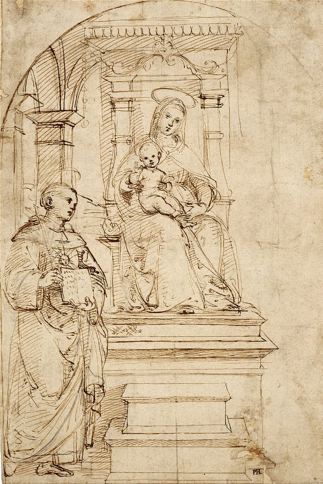 Raffael (Raffaello Santi) - Sketch for an enthroned Virgin and Child with St. Nicholas of Tolentino - Google Art Project