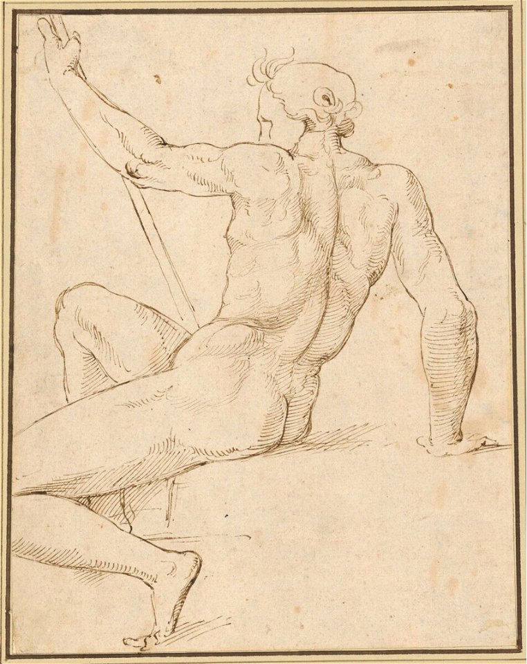 Raffaello - Männlicher sitzender Akt in Rückenansicht, 249