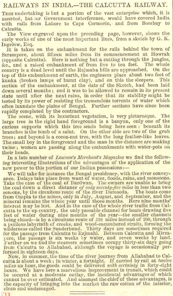 Railways in India.--The Calcutta Railway, p. 282. Free illustration for personal and commercial use.