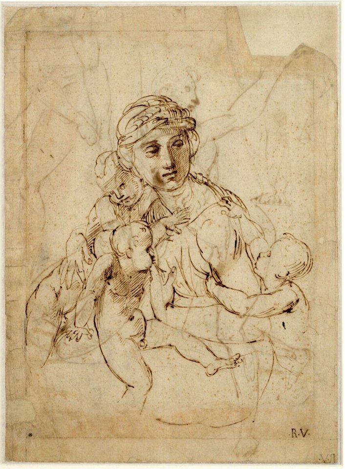 Raffaello - Caritas (Studie für die Predella der Grablegung Christi), 245r