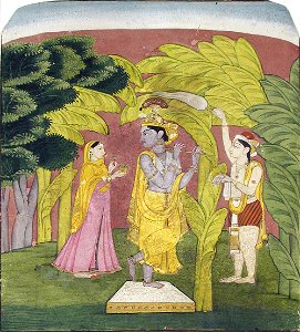 Ragamala, Krishna flutes beneath a banana tree (6125129456)