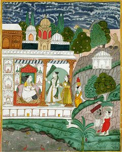 Ragamala, Woman playing a vina and singing on a verandah, attended by a yogini an (6124548873)