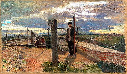 Railway guard by Repin. Free illustration for personal and commercial use.