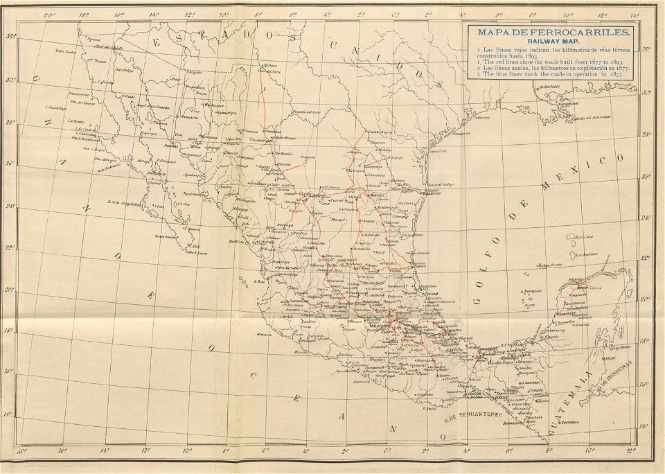 Railways map of Mexico in 1893