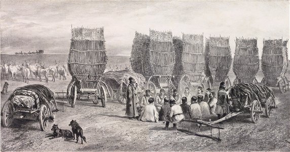 Raffet - Halte d'une caravane moldave transportant du charbon (Bessarabie) 5 Aout 1837