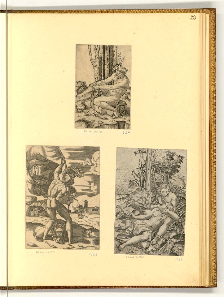 Raimondi - Ein Mann bekleidet sich; Ein Mann mit Löwe und Fahne; Angelica und Medor, ItI1728