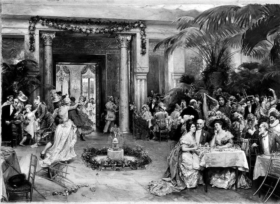 Raimundo de Madrazo y Garreta, Masquerade Ball at the Ritz Hotel, Paris, 1909 BW