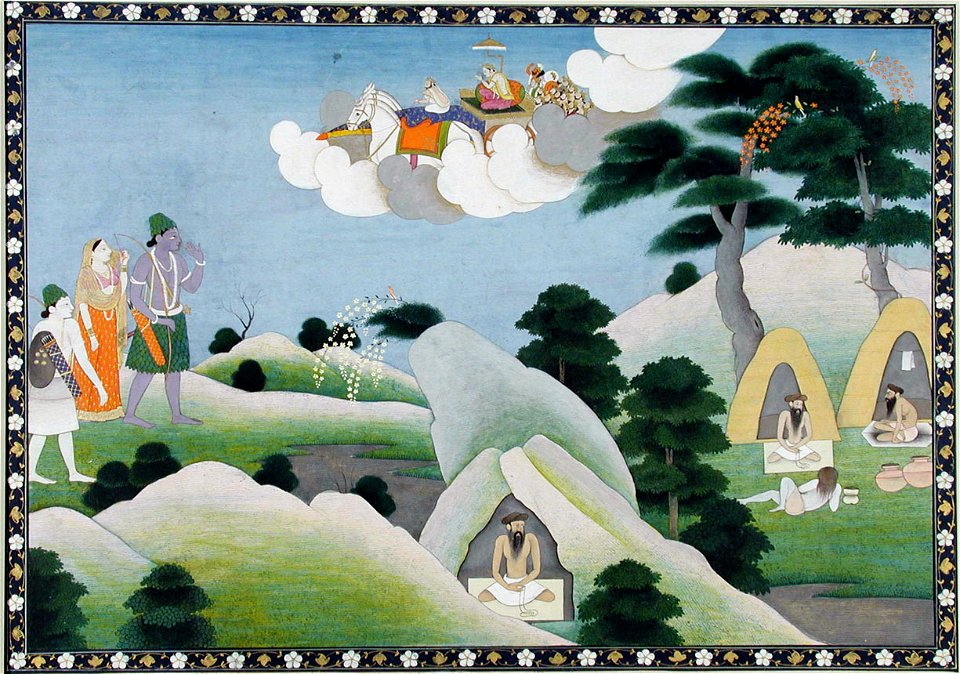 Rama, Sita and Lakshman approaching the hermitage of the sage Atri (6125136010)