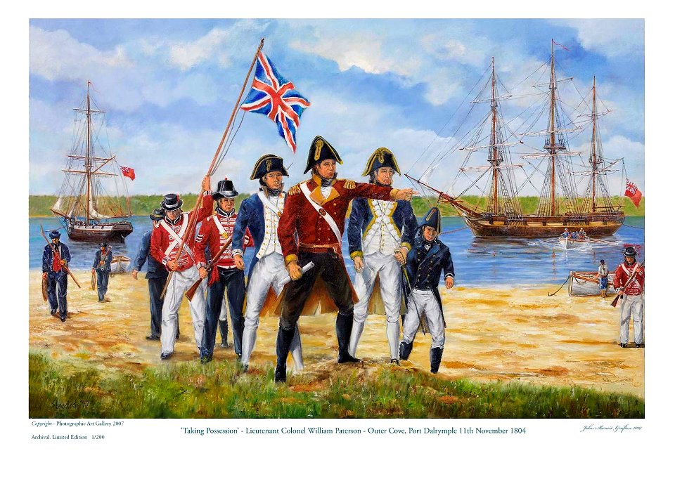 Raising the flag and taking possession of the Northern Van Diemen's Land for the Crown