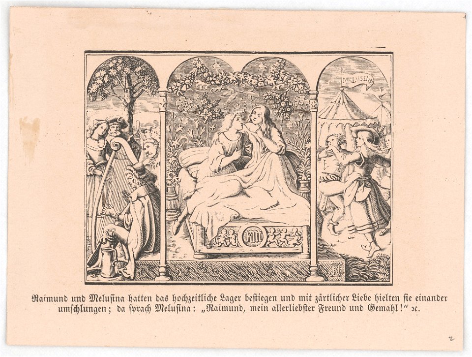 Raimund und Melusina hatten das hochzeitliche Lager bestiegen und mit zärtlicher Liebe hielten sie einander umschlungen; ... LCCN2017660103