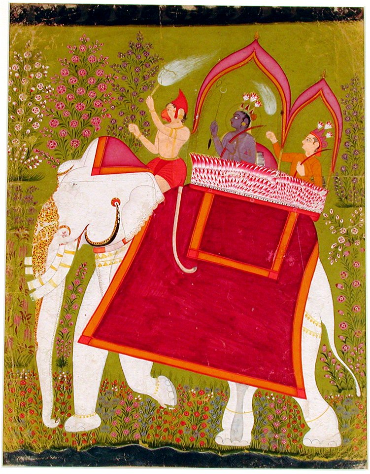 Rama and Lakshman in the howdah of an white elephant with Hanuman as mahout (6125101262)