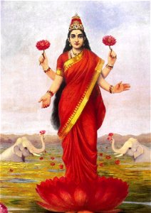 Raja Ravi Varma, Goddess Lakshmi, 1896. Free illustration for personal and commercial use.