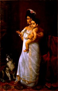 Raja Ravi Varma, There Comes Papa (1893). Free illustration for personal and commercial use.