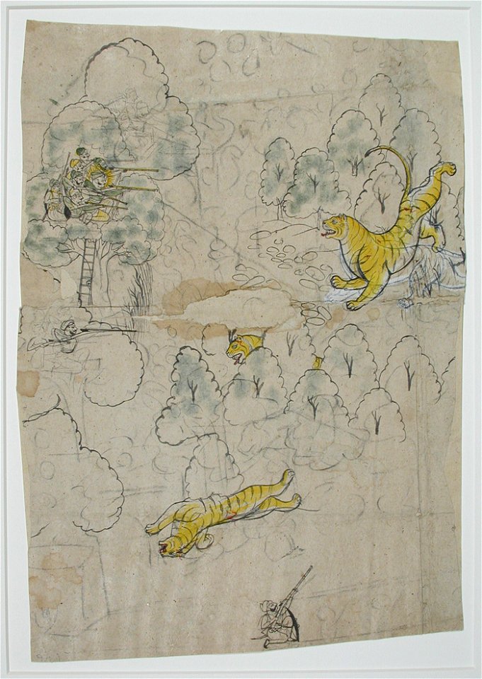 Ram Singh II shooting tigers; drawings on reverse (6125102902)
