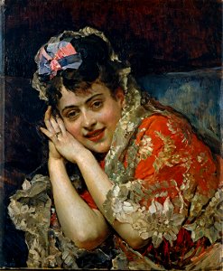 Raimundo Madrazo - The Model Aline Masson with a White Mantilla. Free illustration for personal and commercial use.
