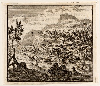 Placidus verslaat de Joden bij de Jordaan en drijft ze in de rivier, objectnr A 47893