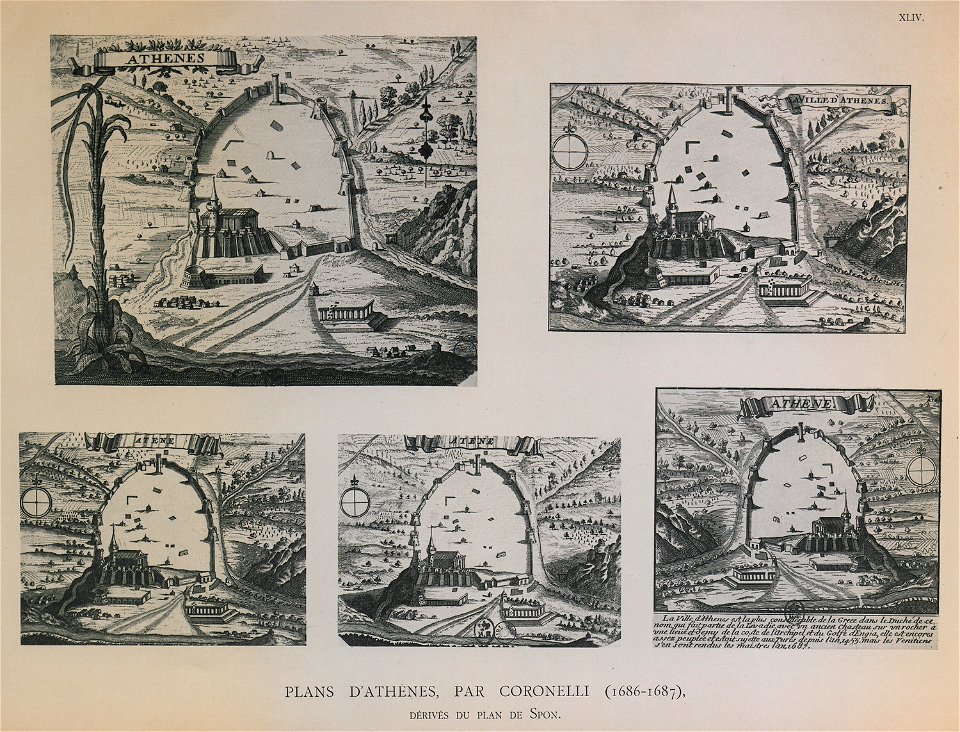 Plan d'Athènes, par Coronelli (1686 - 1687), dérivés du plan de Spon - Omont Henri Auguste - 1898