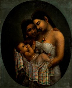 Raja Ravi Varma, Mother and Child. Free illustration for personal and commercial use.