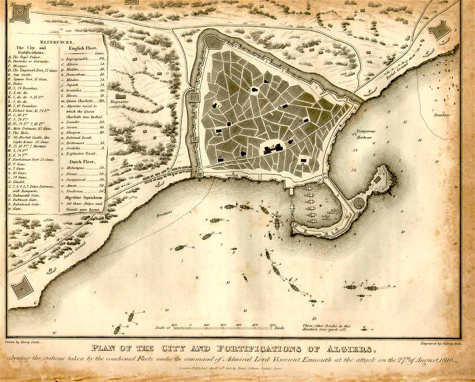 Plan of the city and fortifications of algiers - 1816