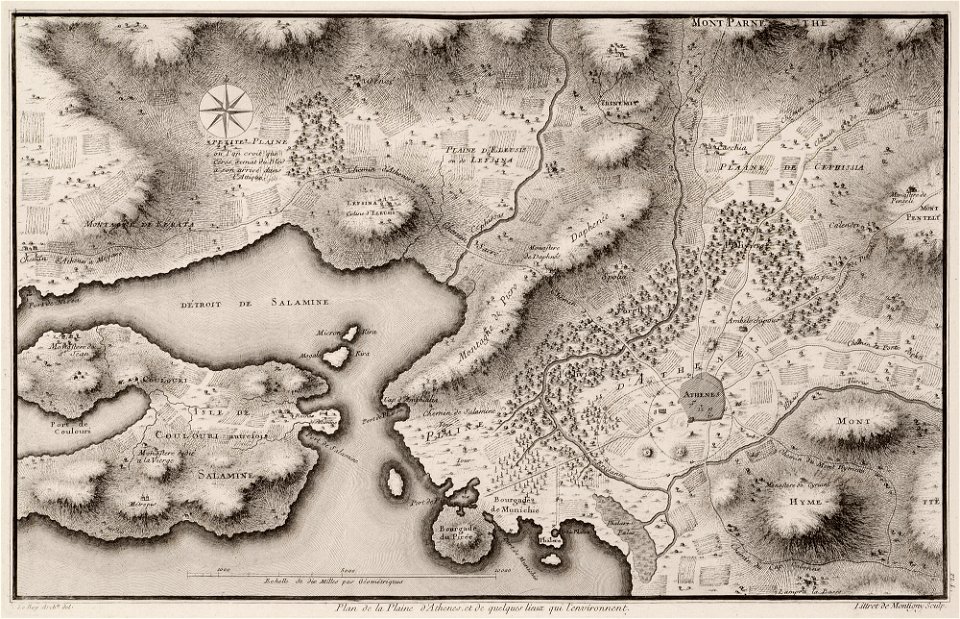 Plan de la plaine d'Athenes, et de quelques lieux qui l'environnent - Le Roy Julien David - 1770