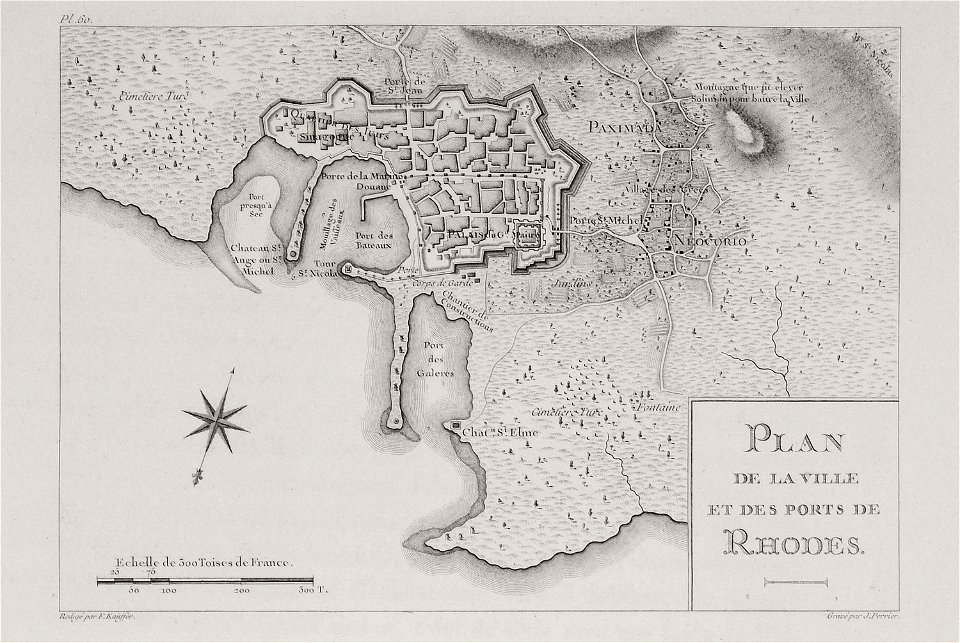 Plan de la ville et des ports de Rhodes - Choiseul-gouffier Gabriel Florent Auguste De - 1782