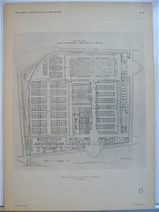 Planche 42. — Marché aux bestiaux et abattoirs de La Mouche - plan général. Free illustration for personal and commercial use.