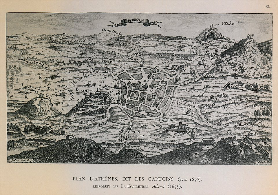 Plan d'Athènes, dit des Capucins (vers 1670) Reproduit par la Guilletiére, Athènes (1675) - Omont Henri Auguste - 1898