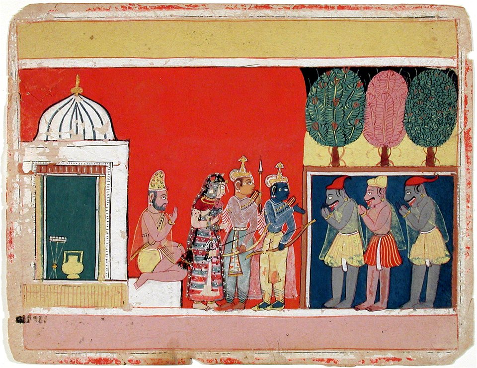 Rama, Sita and Lakshman at the Sage's hut (6124573733)