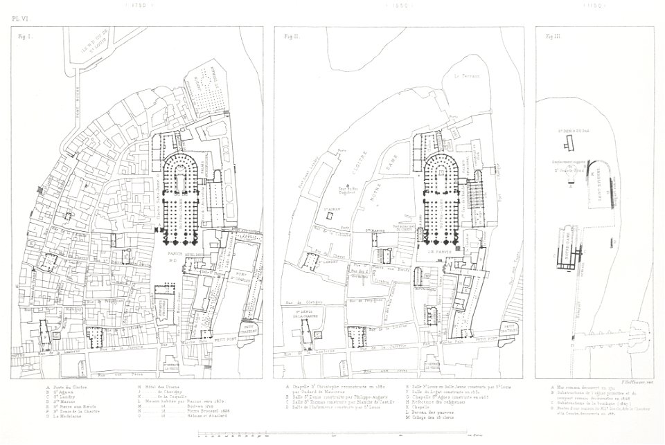 Plan du quartier de Notre-Dame 1150, 1550, 1750