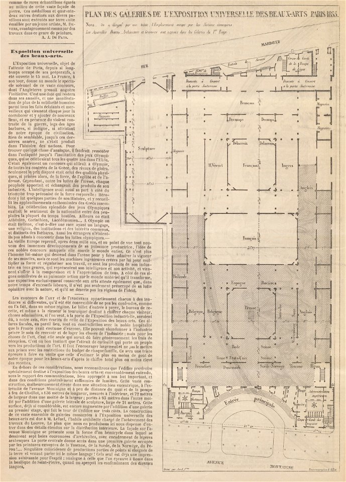 Plan des galeries de l'exposition universelle des beaux-arts, Paris 1855