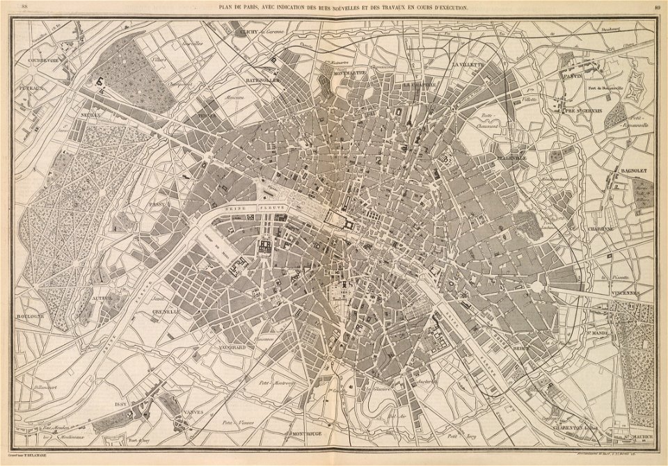 Plan de Paris, avec indication des rues nouvelles et des travaux en cours d'exécution