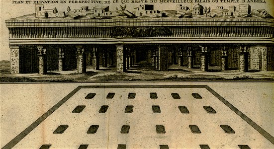 Plan et perspective, de ce qui reste du merveilleux palais ou temple d'Andera - Lucas Paul - 1720