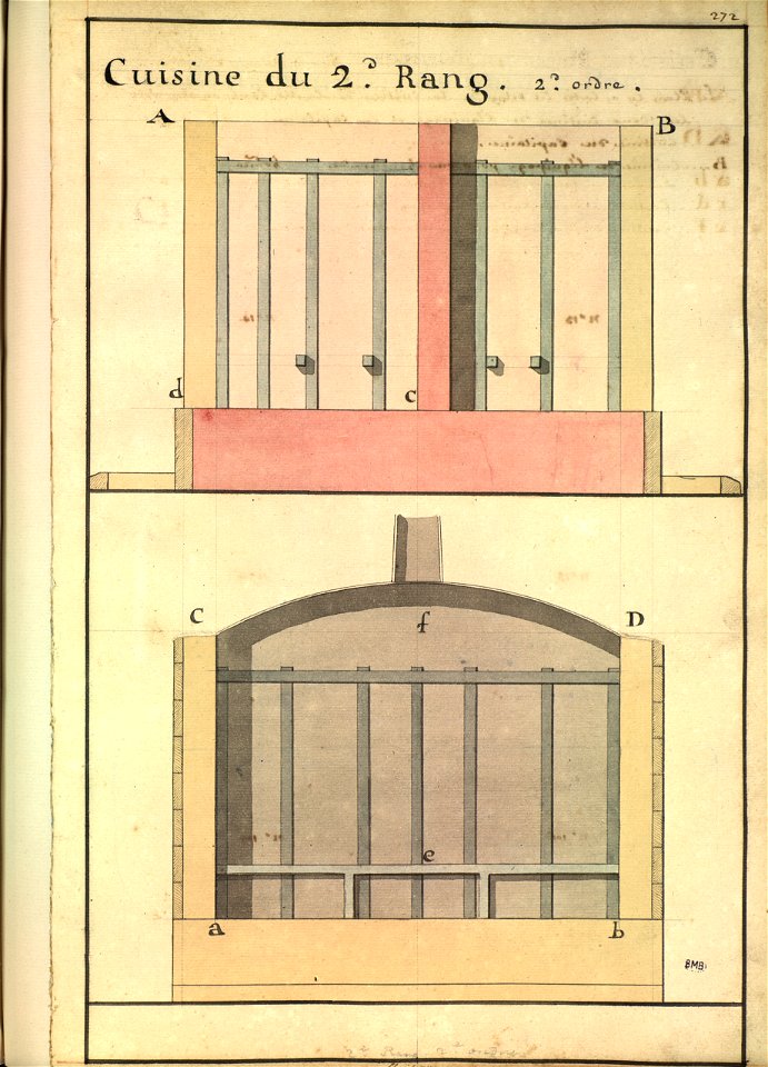 Plans en coupe de deux cuisines pour le capitaine et l'équipage sur un vaisseau de 1200 hommes