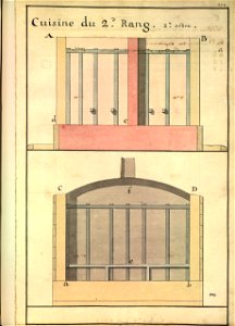 Plans en coupe de deux cuisines pour le capitaine et l'équipage sur un vaisseau de 1200 hommes
