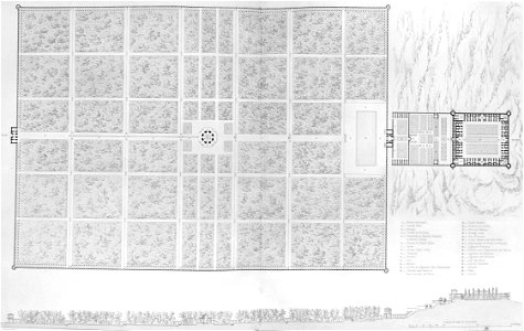 Plan and section, Castle of Qasr e Qajar, Tehran by Pascal Coste