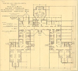 Plan du Rez-de-chaussé d'un pavillon de l'hôpital Grange Blanche
