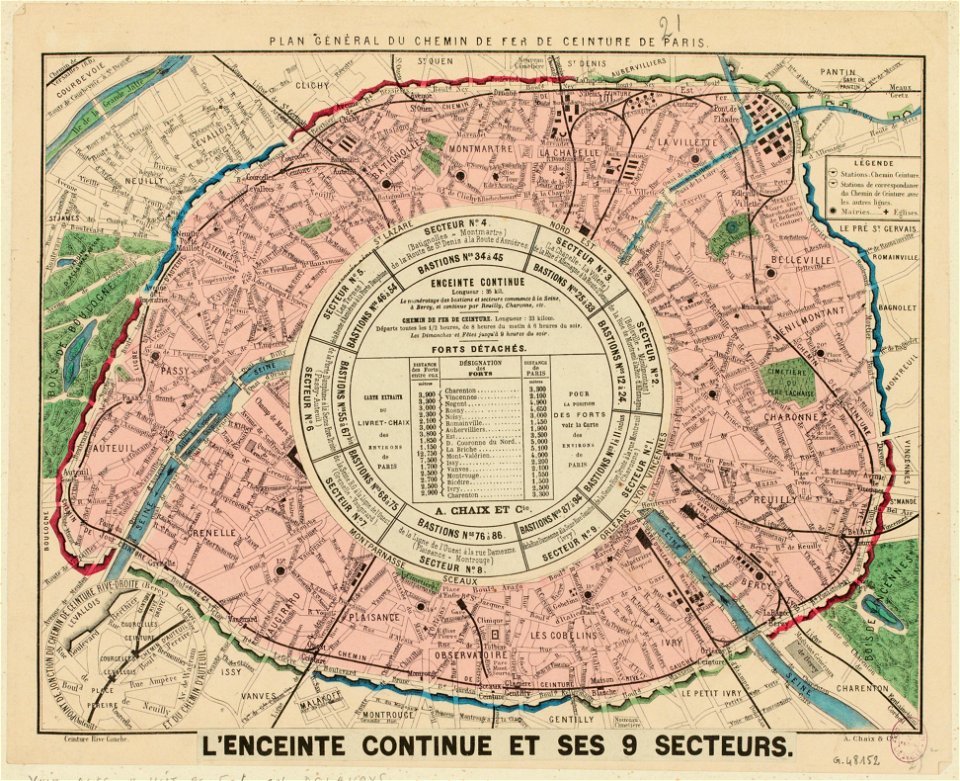 Plan général du chemin de fer de ceinture de Paris - L'enciente continue et ses 9 secteurs - Paris Musées
