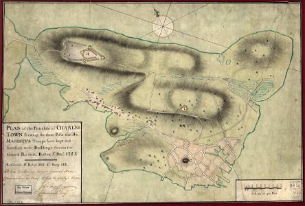 Plan of the peninsula of Charles Town shewing the three posts that His Majesty's troops have kept and fortified with buildings therein for guard rooms, Boston, 3th. (sic) Decr. 1775. To His Excellency LOC gm71002454