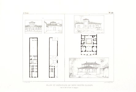 Plans et elévations de deux petites maisons. l´une de ville et l´autre de campagne (9), da Coleção Brasiliana Iconográfica