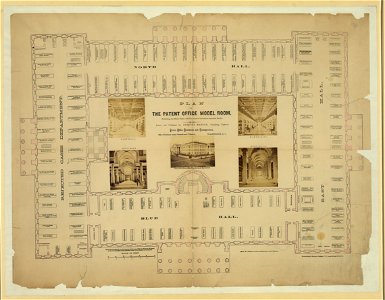 Plan of the Patent Office model room, exhibiting the model cases, with the names of inventions contained therein - drawn and published by Edmund Masson, consulting engineer, Patent Office LCCN2006676657