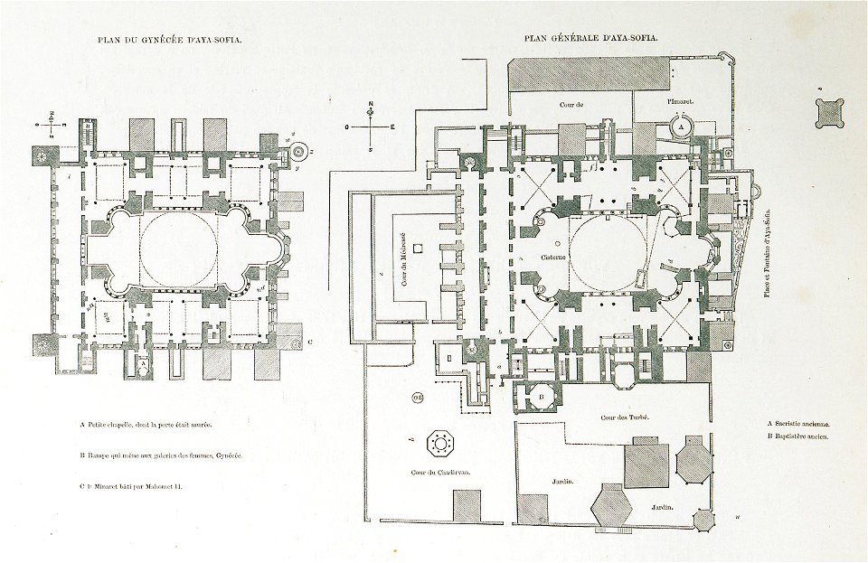Plan du gynécée d'Aya-Sofia Plan générale d'Aya-Sofia - Fossati Gaspard - 1852