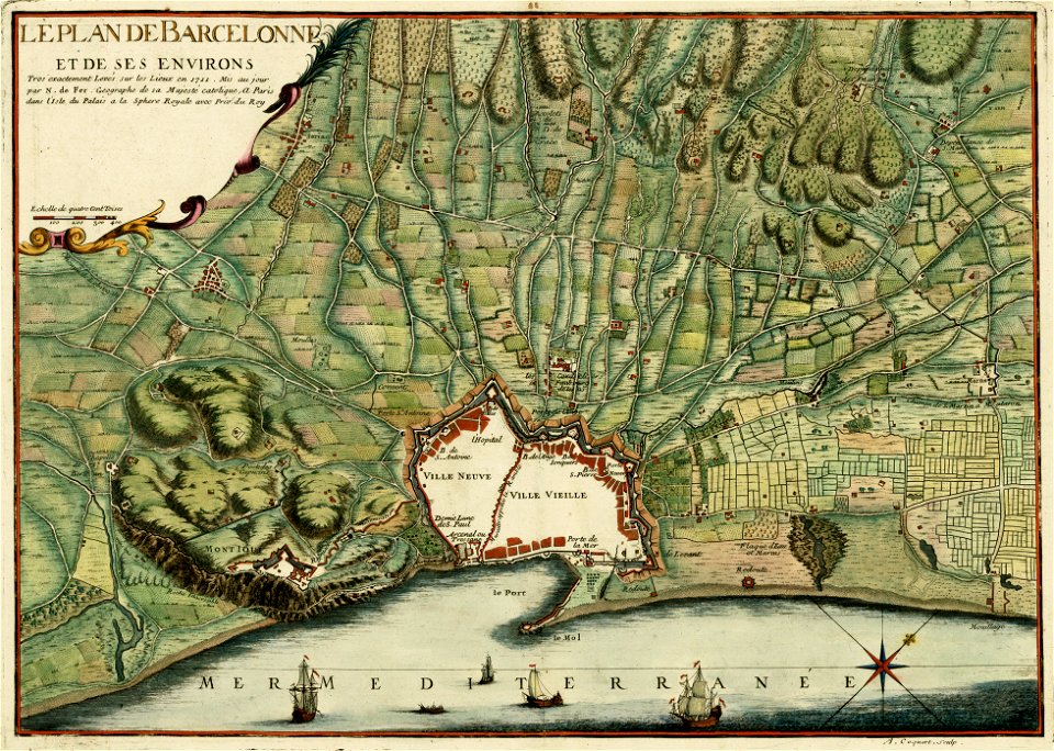 Plano de Barcelona y sus alrededores en 1711, por Nicolas de Fer