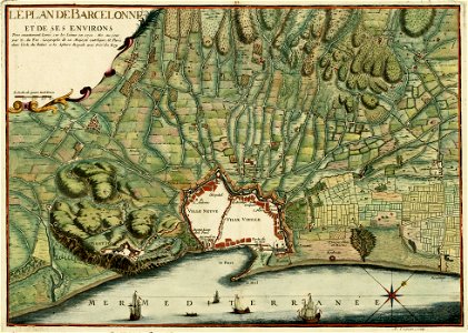 Plano de Barcelona y sus alrededores en 1711, por Nicolas de Fer