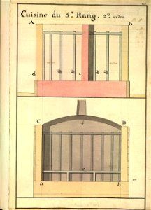 Plans en coupe de deux cuisines pour le capitaine et l'équipage sur un vaisseau de 200 hommes