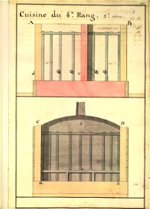 Plans en coupe de deux cuisines pour le capitaine et l'équipage sur un vaisseau de 400 hommes