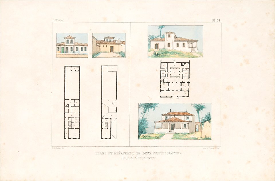 Plans et élévations de deux petites maisons, l'unne de ville et l'autre de campagne (8), da Coleção Brasiliana Iconográfica