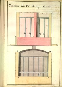 Plans en coupe de deux cuisines pour le capitaine et l'équipage sur un vaisseau de 1600 hommes